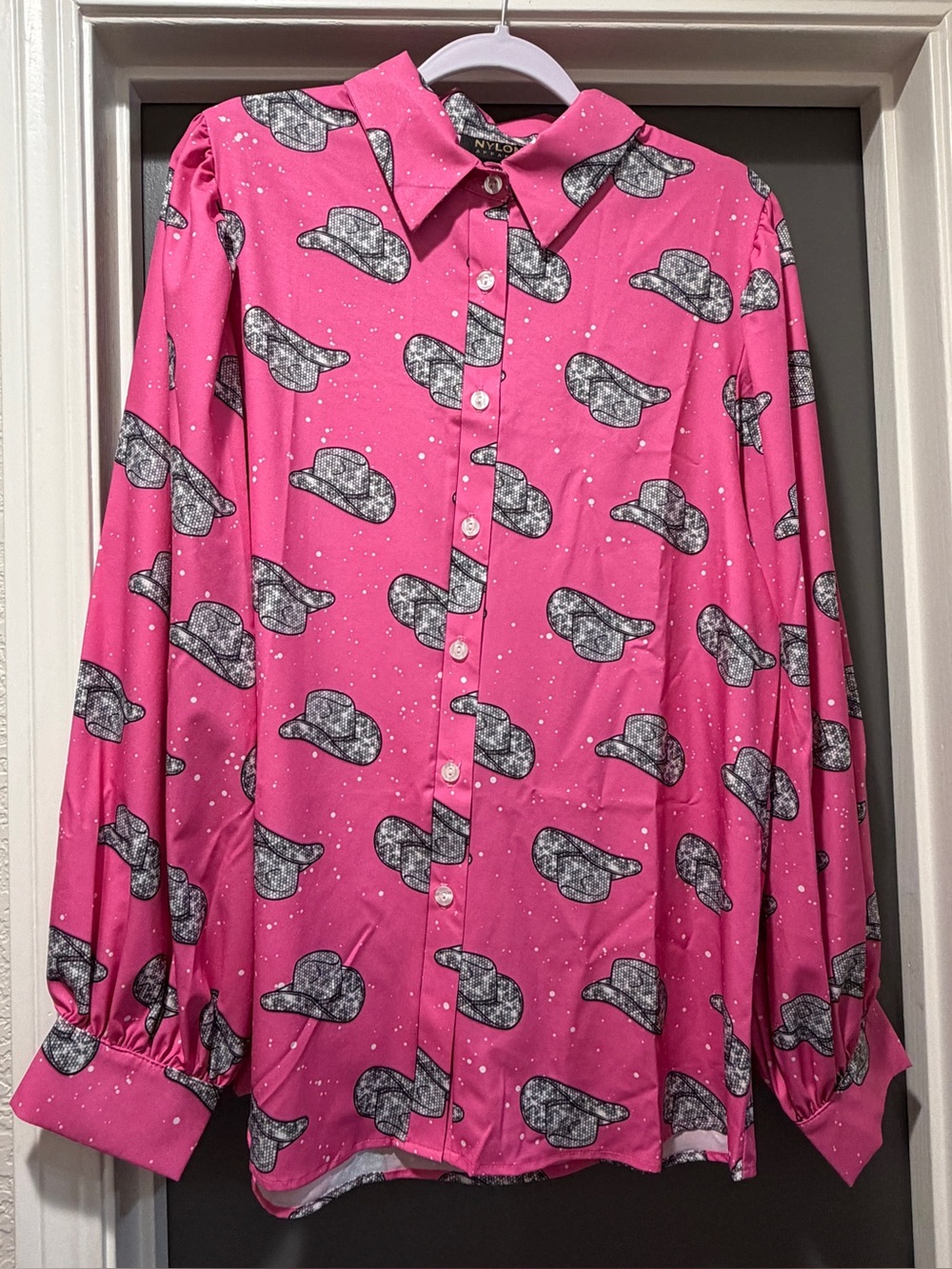 NY&C Pink Button-Down Shirt with Hat Print